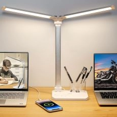 IVICT DUAL SWING ARM LED DESK LAMP WITH USB CHARGING PORT – 5 LIGHTING MODES & 10 BRIGHTNESS LEVELS, 45-MIN AUTO TIMER, ADJUSTABLE TABLE LAMP FOR HOME OFFICE, BEDROOM & READING – ENERGY CLASS G