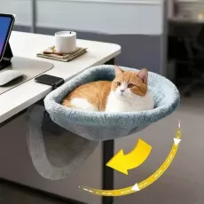 DESK MOUNTED CAT BED - FOLDABLE CLAMP ON CAT PERCH - SPACE SAVING SEMI-CIRCULAR ATTACHABLE PET HAMMOCK