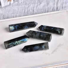 1PC NATURAL CRYSTAL LABRADORITE HEXAGONAL COLUMN CRYSTAL POINT MINERAL ORNAMENT HEALING WAND HOME DECOR