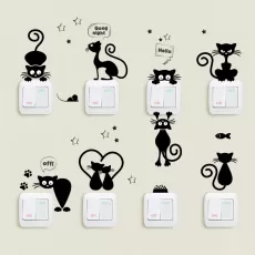 CARTOON BLACK KITTY SWITCH STICKER HOME DECOR LIVING ROOM BACKGROUND DECORATION