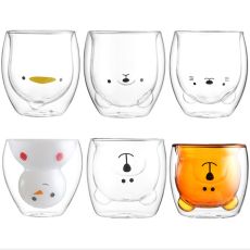 Glass Mugs Double Wall Glass mug, Bear cat dog animal Double-layer glass mug Coffee Cup