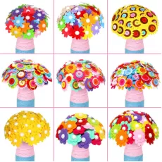 40PCS CREATIVE BUTTON-MADE FLOWER FOR CHILDREN KIDS DIY HANDCRAFT FLOWER BOUQUET DEVELOPMENT BUTTON FLOWER