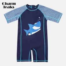 ONE-PIECE BABY BOY'S SWIMWEAR FISH PRINTED RASHGUARD SWIMSUIT CHILD SHORT SLEEVE RASH GUARD