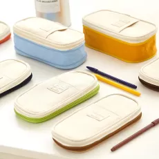 COLOR PENCIL CASE CANVAS STRETCH DOUBLE LAYER LARGE CAPACITY PENCIL BOX CUTE PEN BAGS KIDS
