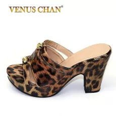 LEOPARD PRINT HIGH HEEL SANDALS ITALIAN DESIGN RHINESTONE MATCHING HIGH HEEL LADIES
