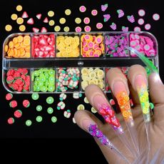 12 Colors/Box 3D Fruit Tiny Slices Sticker Mixed Style Polymer Clay Nail Art Decoration