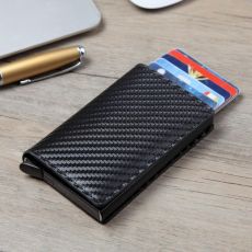 Men Automatic Credit card holder carbon fiber Leather Wallet Aluminum Mini Wallet
