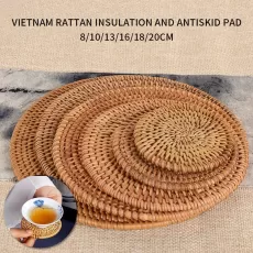 1PC ROUND NATURAL RATTAN COASTERS BOWL PAD HANDMADE INSULATION PLACEMATS TABLE PADDING
