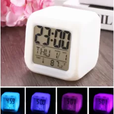 DIGITAL TIMER ALARM CLOCK WITH DATE THERMOMETER DESKTOP TABLE CUBE ALARM CLOCK NIGHT GLOWING LED