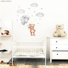 Lovely Bear with Balloon Bedroom Wall Stickers for Kids Rooms Girls Nursery Decoration