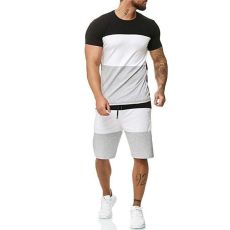 Short sleeve T-shirt Shorts sets men fashion Sportswear Two Piece Set spell color sports