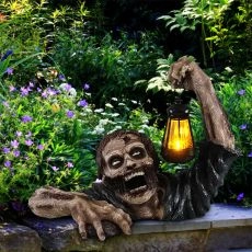 Zombie Gnome Garden Statues Solar Lights The Zombie with Led Lantern Resin Horror Movie