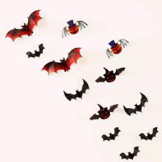 12pcs/set 3D Red Black Stereo Bat Wall Sticker DIY Halloween Decor Pumpkin Bat