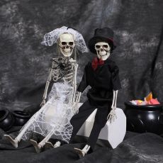 40cm Realistic Ghost Bride Groom Skull Skeleton With Hat Halloween DIY Decor Scary Fake Toys