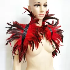 FEATHER SHRUG SHAWL FEATHER FAKE COLLAR SHOULDER WRAP CAPE GOTHIC COLLAR WITH RIBBON TIES
