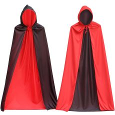 Halloween Vampire Cloak Cape Stand-up Collar Cap Red Black Reversible for kids adult Costume