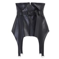 Leather Corset Skirt Dress Waist Belt Adjustable Black Harness Buckle Bustier Waistband
