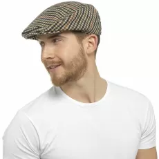 MENS TWEED CHECK VINTAGE HERRINGBONE WOOL MIX FLAT CAP