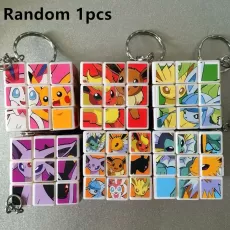 ANIME POKEMON KEYCHAIN PIKACHU EEVEE FIGURES PRINT CUBE PENDANT KEY CHAIN