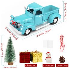 Christmas Vintage Blue Truck Decor Metal Truck Car with Mini Christmas Trees