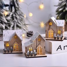 LED Light Wood House Christmas Tree Decorations Luminous Cabin Home