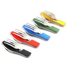 4 In 1 Outdoor Tableware Set Camping Cooking Supplies Stainless Steel Spoon Folding Pocket Kits Home