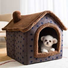 Kennel Dog House Soft Pet Bed Tent Indoor Enclosed Warm Plush Sleeping Nest Basket