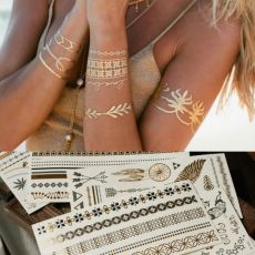 1PC Summer Style Men Women Body Art Gold Metallic Tattoo Sticker  Chain Bracelet Fake Jewelry Waterproof Temporary Tattoo