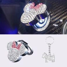 Bling Push Start Button Cover Diamond Blue Pink Cute Car Accessories for Women Engine Start Stop Button Cover