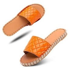 Flat Sandals For Women Espadrilles Summer Slippers Slides With Bow Open Toe Sliders Flip Flops Comfy Beach Garden Casual Orange