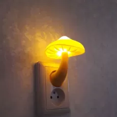 Led Night Light Mushroom Wall Socket Lamp Eu Us Plug Warm White Light-control Sensor