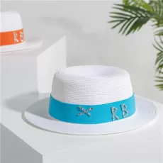 Colorful Ribbon Letters Diamond Accessories Straw Hat French Retro Style Hat