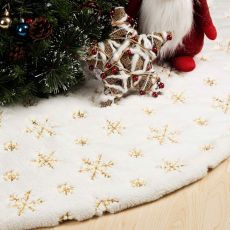 HusDow 48inch Faux Fur Snow Christmas Tree Skirt, Luxury Xmas Tree Skirts Snowy White Base Cover with Golden Snowflakes Sequins