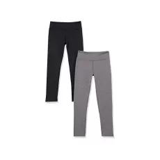AMAZON ESSENTIALS GIRLS' FULL-LENGTH ACTIVE LEGGINGS, PACK OF 2, BLACK/CHARCOAL HEATHER, 4-5 YEARS