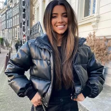 Winter Parka Coat Women's Jacket Thick Warm Women Fashion Black PU Leather Coats Women