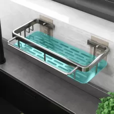 ALUMIMUM KITCHEN SINK ORGANIZER CADDY SPONGE HOLDER RACK SHELF WITH DISHCLOTH HANGER