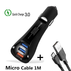 3 Port USB 6.1A QC 3.0 Car Charger (Black)
