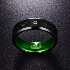 BONLAVIE 8MM Wide Green Carbon Fiber Dragon Tungsten Carbide Rings for Woman Men