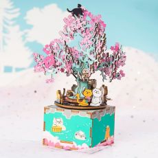 Robotime DIY Wooden Blocks 148pcs 3D Wooden Puzzle Cherry Tree Cat Assembly Music Box