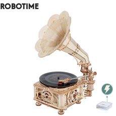 Robotime Hand Crank Classic Gramophone with Music 1:1 424pcs Wooden Model Building Kits Gift