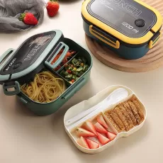 SINGLE DOUBLE-LAYER LUNCH BOX PORTABLE COMPARTMENT FRUIT FOOD BOX WITH FORK AND SPOON