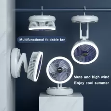 USB CHARGING FOLDABLE TABLE FAN, WALL MOUNTED HANGING CEILING FAN WITH LED LIGHT 4 SPEED