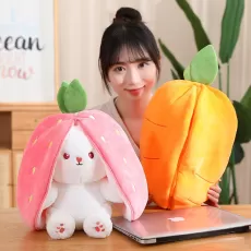 35CM CREATIVE CUTE DOLL CARROT RABBIT PLUSH TOY STUFFED SOFT BUNNY HIDING IN STRAWBERRY BAG