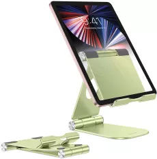 FULLY FOLDABLE TABLET STAND – ADJUSTABLE ALUMINIUM TABLET HOLDER FOR DESK, COMPATIBLE WITH IPAD, SAMSUNG TABLETS & PHONES