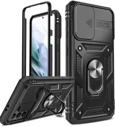 LEYI FOR SAMSUNG GALAXY S21 5G 6.2" CASE WITH SLIDE CAMERA COVER(NO FRONT SCREEN PROTECTOR),RING HOLDER FULL BODY MILITARY GRADE PROTECTIVE HEAVY DUTY SHOCKPROOF SILICONE TOUGH HARD PHONE COVER,BLACK