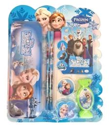 FROZEN ANNA, ELSA 7PC STATIONERY SET - PENCILS, ERASER, SHARPENER, MINI NOTEBOOK