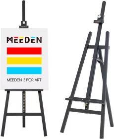 MEEDEN LARGE EASEL FOR PAINTING, HEAVY DUTY STUDIO SOLID WOOD ARTIST EASEL,ADJUSTABLE HEIGHT 145-193 CM, HOLD CANVAS MAX.109 CM,ART EASEL STAND FOR WEDDING SIGN POSTER, STORE SIGN,BLACK