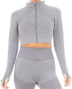 M17 Womens Ladies Sports Athletics Yoga Marl Rib Seamless Zipped Jacket - XL - Grey Marl