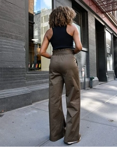 The Drop Women's Capers Olive High Waist Belted Wide Leg Pant by @karenbritchick, S
