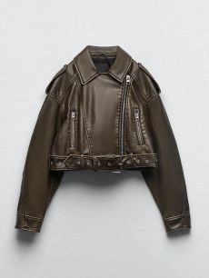 Women Vintage Loose PU Faux Leather Short Jacket with Belt Streetwear Female Zipper